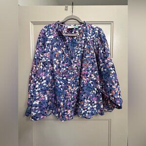 Puff-Sleeved Buttondown by Maeve for Anthropologie Blue Motif 2X